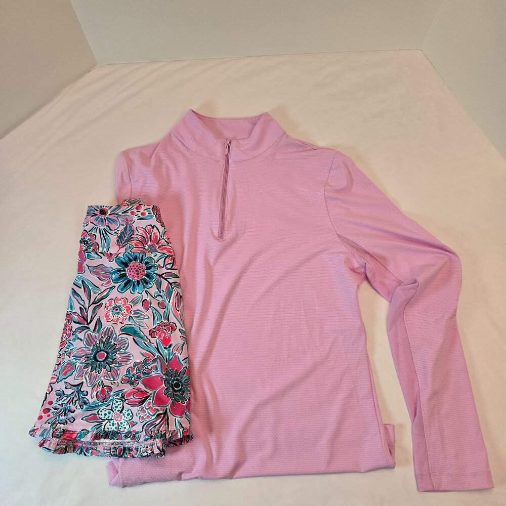 GOTTEX Women's Golf & Tennis 2 Piece Set -Zip Pullover & Skort Sz: M Pink/Floral